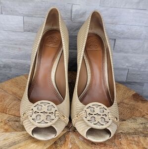 Tory Burch Beige Peep-Toe Women's Shoes